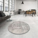 Round Machine Washable Contemporary Pale Silver Gray Rug in a Office, wshcon1330