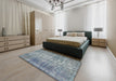 Contemporary Blue Gray Modern Rug in a Bedroom, con1332