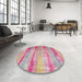 Round Contemporary Dark Pink Modern Rug in a Office, con1333