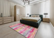 Machine Washable Contemporary Dark Pink Rug in a Bedroom, wshcon1333