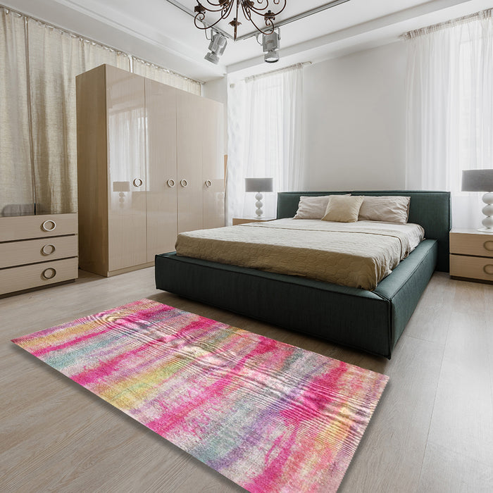 Machine Washable Contemporary Dark Pink Rug in a Bedroom, wshcon1333