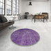 Round Machine Washable Contemporary Bright Grape Purple Rug in a Office, wshcon1334
