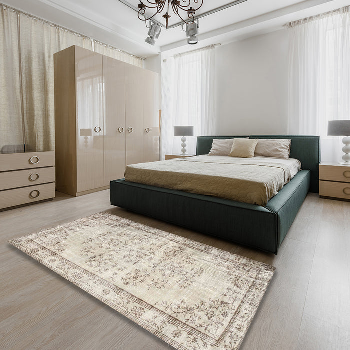 Contemporary Camel Brown Modern Rug in a Bedroom, con1335
