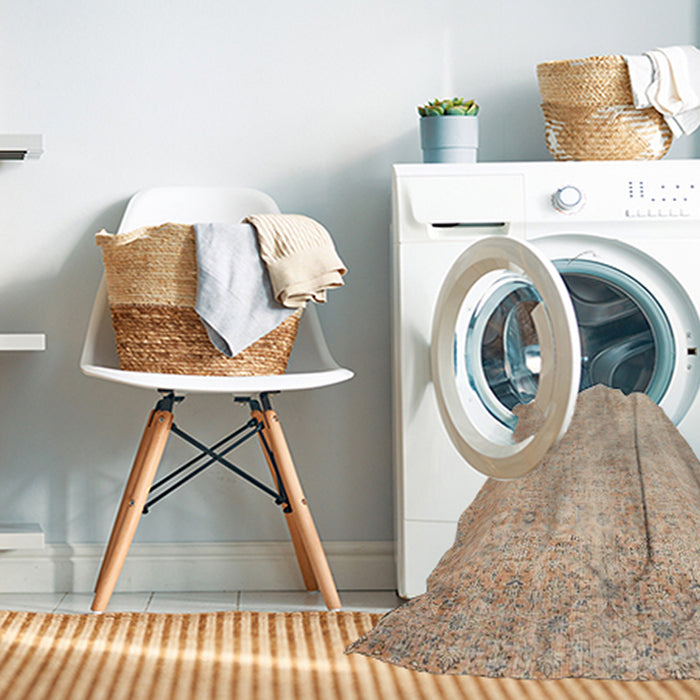 Machine Washable Contemporary Deep Peach Orange Rug in a Washing Machine, wshcon1337