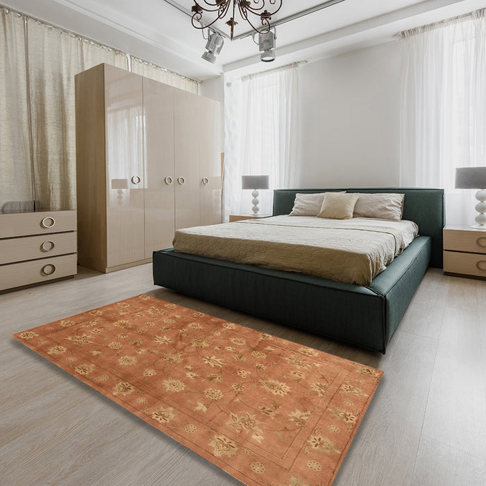 Contemporary Orange Red Modern Rug in a Bedroom, con1348