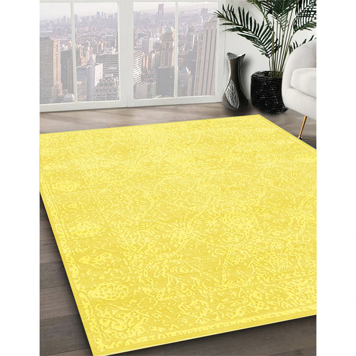 Machine Washable Contemporary Yellow Rug in a Family Room, wshcon135