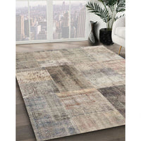 Contemporary Khaki Green Patchwork Rug, con1360