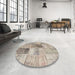 Round Contemporary Khaki Green Patchwork Rug in a Office, con1360