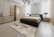 Contemporary Khaki Green Patchwork Rug in a Bedroom, con1360