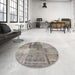 Round Contemporary Sandstone Brown Patchwork Rug in a Office, con1361