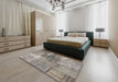 Contemporary Sandstone Brown Patchwork Rug in a Bedroom, con1361