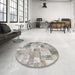 Round Contemporary Sage Green Patchwork Rug in a Office, con1362