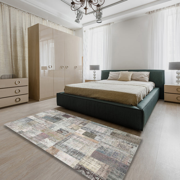 Contemporary Sage Green Patchwork Rug in a Bedroom, con1362