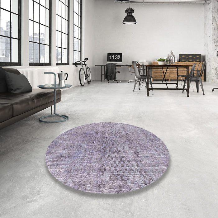 Round Contemporary French Lilac Purple Modern Rug in a Office, con1363
