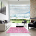 Square Contemporary Neon Hot Pink Persian Rug in a Living Room, con1364