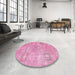 Round Contemporary Neon Hot Pink Persian Rug in a Office, con1364