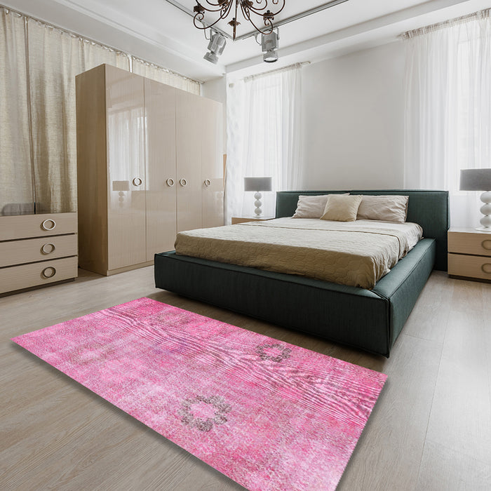 Machine Washable Contemporary Neon Hot Pink Rug in a Bedroom, wshcon1364