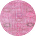 Square Machine Washable Contemporary Neon Hot Pink Rug, wshcon1364