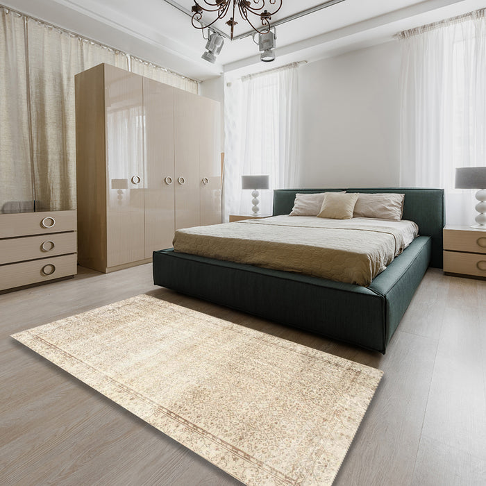 Contemporary Navajo White Gold Modern Rug in a Bedroom, con1367