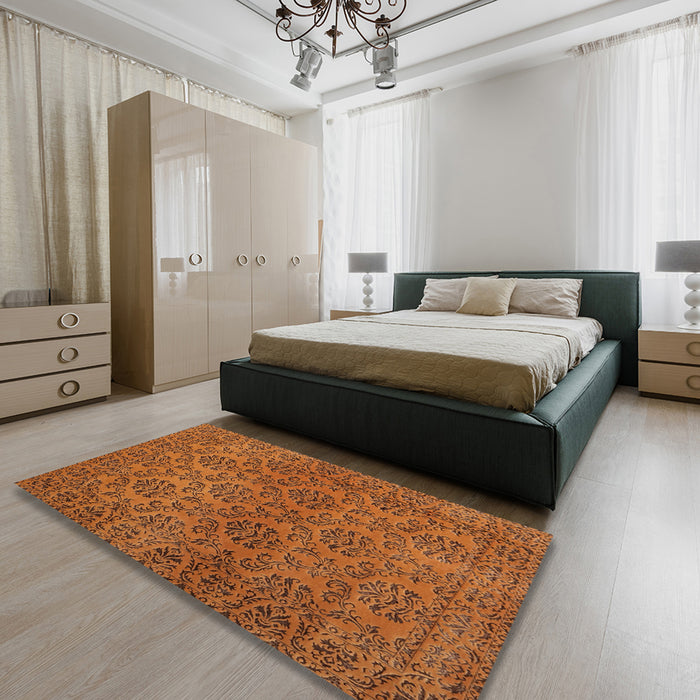 Contemporary Mahogany Brown Modern Rug in a Bedroom, con1369