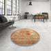 Round Machine Washable Contemporary Sandy Brown Rug in a Office, wshcon1376