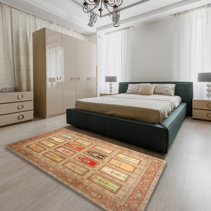Contemporary Sandy Brown Modern Rug in a Bedroom, con1376