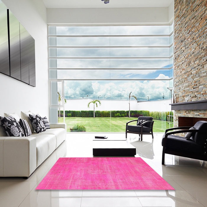 Square Contemporary Deep Pink Modern Rug in a Living Room, con1377