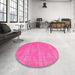 Round Machine Washable Contemporary Deep Pink Rug in a Office, wshcon1377