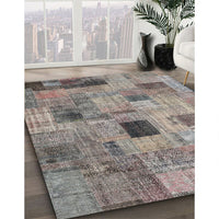 Contemporary Rosy Brown Pink Patchwork Rug, con1378