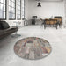 Round Machine Washable Contemporary Rosy Brown Pink Rug in a Office, wshcon1379