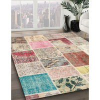 Contemporary Orange Salmon Pink Patchwork Rug, con1380