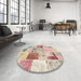 Round Machine Washable Contemporary Orange Salmon Pink Rug in a Office, wshcon1380