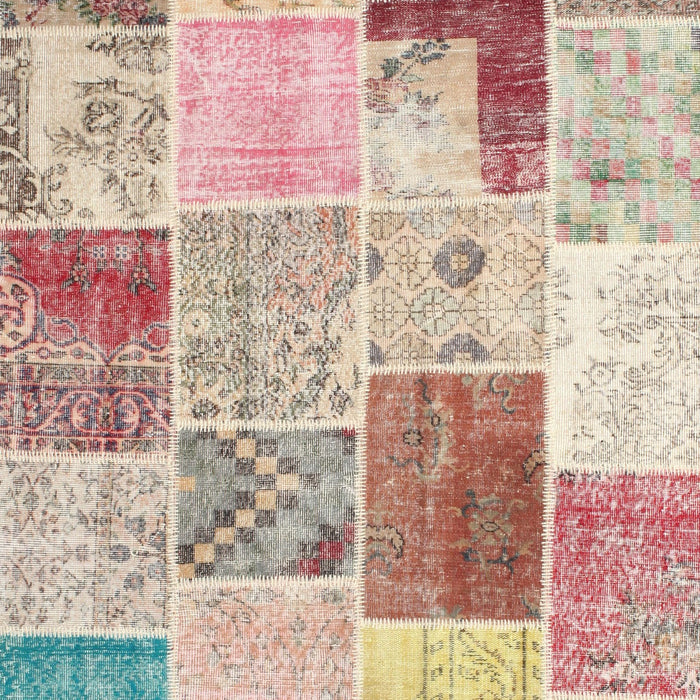 Contemporary Orange Salmon Pink Patchwork Rug, con1380