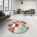 Round Contemporary Cherry Red Patchwork Rug in a Office, con1381