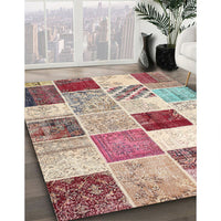 Contemporary Cherry Red Patchwork Rug, con1381