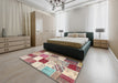 Contemporary Cherry Red Patchwork Rug in a Bedroom, con1381