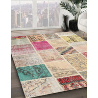 Contemporary Orange Salmon Pink Patchwork Rug, con1382