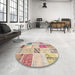 Round Contemporary Orange Salmon Pink Patchwork Rug in a Office, con1382