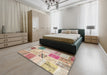 Contemporary Orange Salmon Pink Patchwork Rug in a Bedroom, con1382