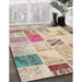 Contemporary Orange Salmon Pink Patchwork Rug in Family Room, con1382