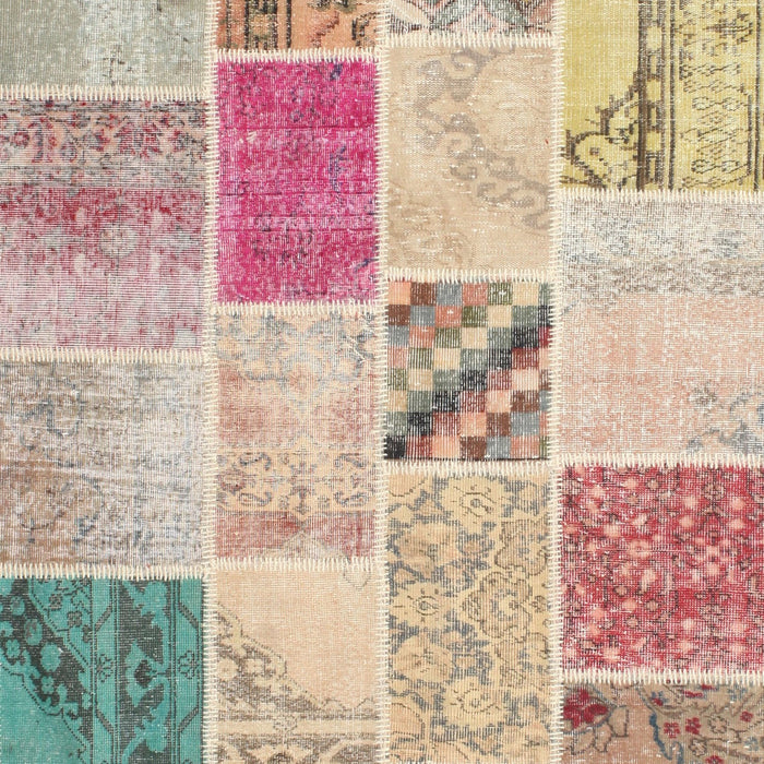 Contemporary Orange Salmon Pink Patchwork Rug, con1382