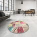 Round Machine Washable Contemporary Brown Rug in a Office, wshcon1383