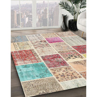 Contemporary Orange Salmon Pink Patchwork Rug, con1384