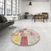 Round Contemporary Orange Salmon Pink Patchwork Rug in a Office, con1384