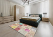 Contemporary Orange Salmon Pink Patchwork Rug in a Bedroom, con1384