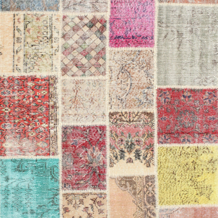 Contemporary Orange Salmon Pink Patchwork Rug, con1384