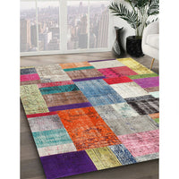 Contemporary Cherry Red Patchwork Rug, con1385