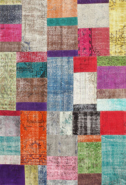 Contemporary Cherry Red Patchwork Rug, con1385