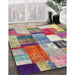 Contemporary Cherry Red Patchwork Rug in Family Room, con1385