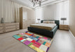 Contemporary Cherry Red Patchwork Rug in a Bedroom, con1385